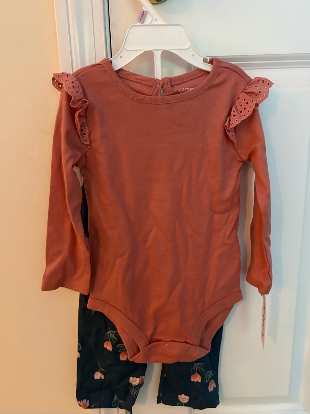 Carter's Rose Rust Long-Sleeve Ruffle Shoulder One-Piece